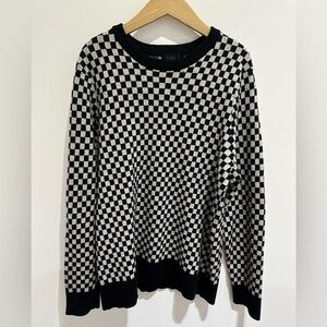 Truth Black and White Checkered Crew Neck Wool Sweater